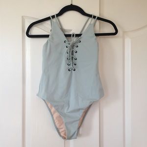 Pac Sun one piece lace up mint swimsuit